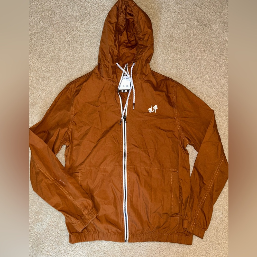Cactus Man Brown Windbreaker with Hood and Logo